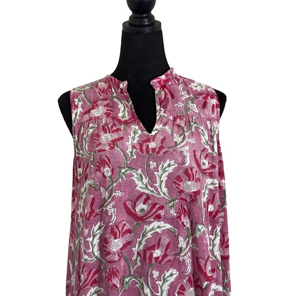 Stark X Maxi Dress Women's Large Sleeveless Pink Floral Cotton Tiered - Picture 3 of 12